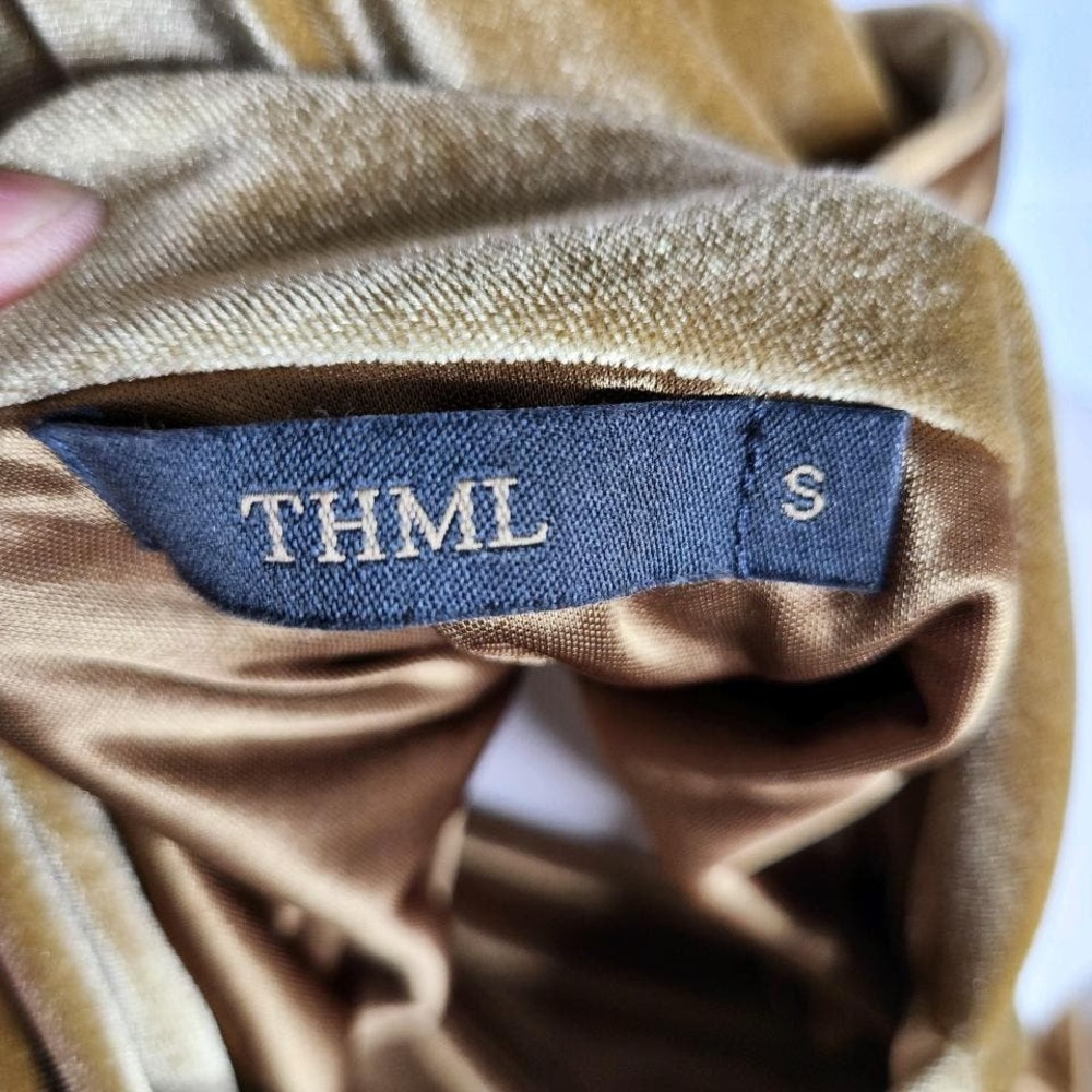 THML Womens Small Velvet‎ Chartreuse Gold Velvet Cocktail Dress - Picture 11 of 13